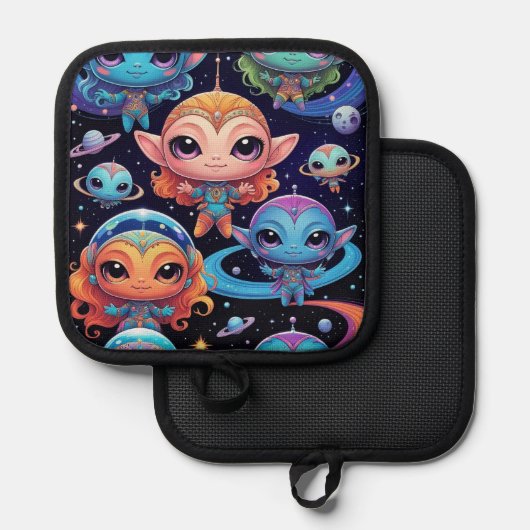 Small Multi-Coloured Aliens in Space Pannenlap (Voorkant / Achterkant)