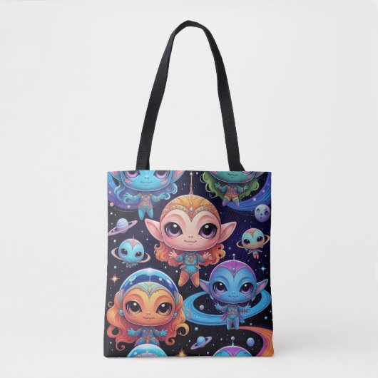 Small Multi-Coloured Aliens in Space Tote Bag (Voorkant)