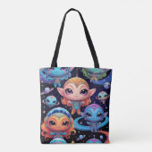 Small Multi-Coloured Aliens in Space Tote Bag (Achterkant)