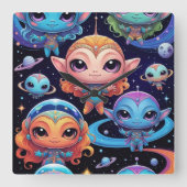 Small Multi-Coloured Aliens in Space Vierkante Klok (Voorkant)