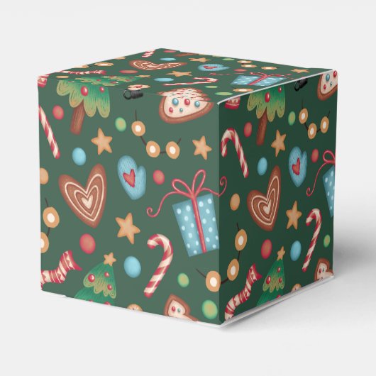 Small Party Favor Gift Box Green Christmas Pattern Bedankdoosjes (Achterkant)