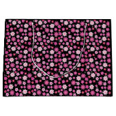 Small Pink Flowers Pattern C10 Black BG Groot Cadeauzakje (Voorkant)