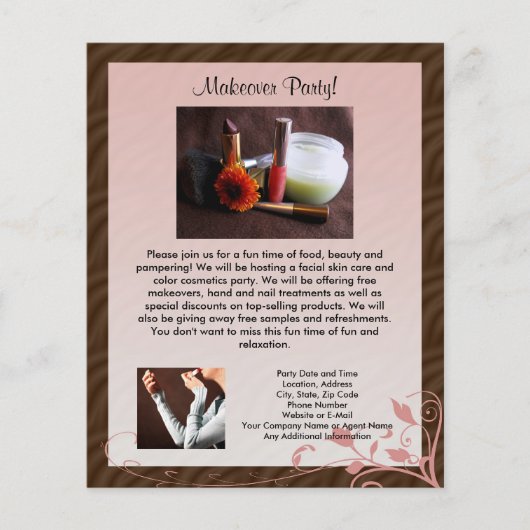 Small Pink Swirl Cosmetics Party Flyer (Voorkant)