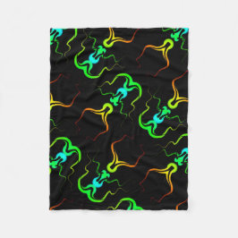 Small polar cover orange green blue on black fleece deken