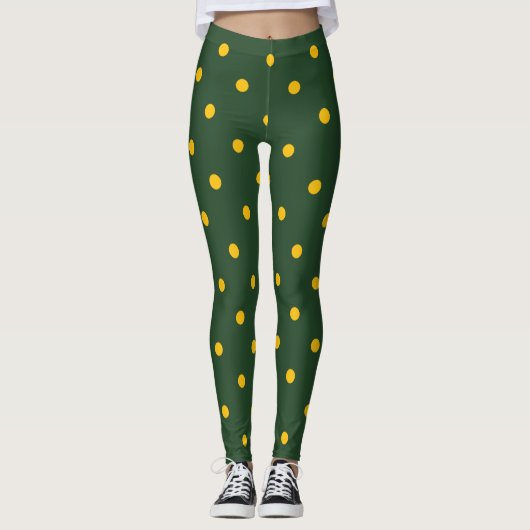 Small Polka Dots Pattern: Groen en Geel Leggings (Voorkant)