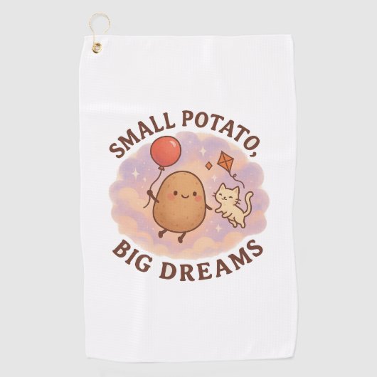 Small Potato Big Dreams – Schattige Motivatie Golfhanddoek (Voorkant)