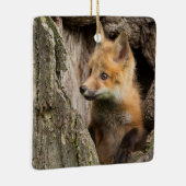 Small Red Fox in a Tree Hollow Keramisch Ornament (Rechts)