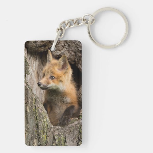 Small Red Fox in a Tree Hollow Sleutelhanger (achterkant)