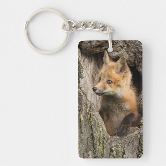 Small Red Fox in a Tree Hollow Sleutelhanger (Voorkant)