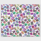 Small Retro 80's Neon Patterned Cassettebandje van Cadeaupapier (Vlak)