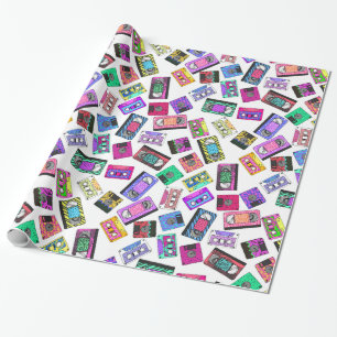 Small Retro 80's Neon Patterned Cassettebandje van Cadeaupapier