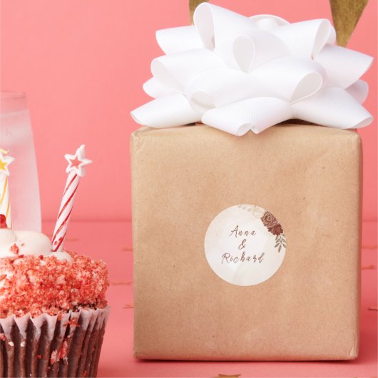 Small Round Wedding Sticker | Elegant Botanical  (Feest)