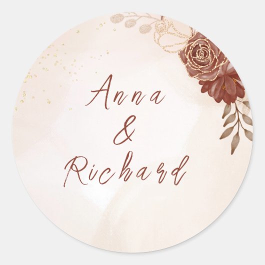 Small Round Wedding Sticker | Elegant Botanical  (Voorkant)
