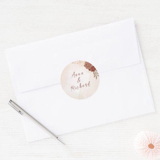 Small Round Wedding Sticker | Elegant Botanical  (Envelop)