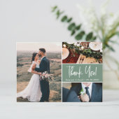 Small Sage green Custom Wedding photo collage Bedankkaart (Staand voorkant)