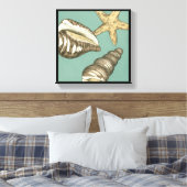 Small Shell Trio op Blauwgroen Canvas Afdruk (Insitu (Slaapkamer))