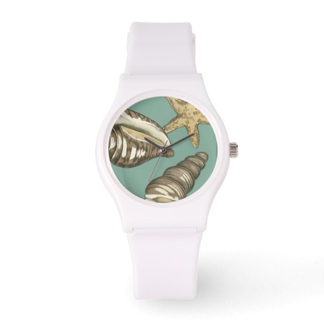 Small Shell Trio op Blauwgroen Horloge (Voorkant)