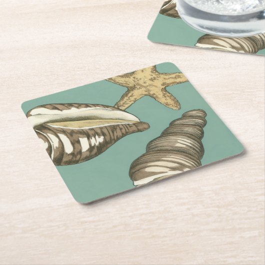 Small Shell Trio op Blauwgroen Kartonnen Onderzetters (Schuin)