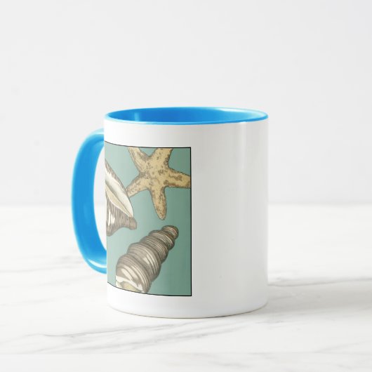 Small Shell Trio op Blauwgroen Mok (Voorkant links)
