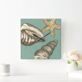 Small Shell Trio op Blauwgroen Vierkante Klok (Huis)