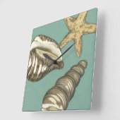 Small Shell Trio op Blauwgroen Vierkante Klok (Hoek)