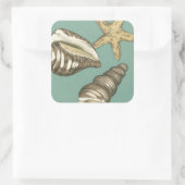 Small Shell Trio op Blauwgroen Vierkante Sticker (Tas)