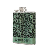 Small Steampunk Verdigris Bronze Gears Aangepaste Heupfles (Links)