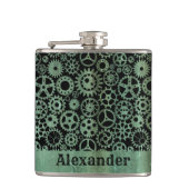 Small Steampunk Verdigris Bronze Gears Aangepaste  Heupfles (Voorkant)