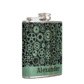 Small Steampunk Verdigris Bronze Gears Aangepaste Heupfles (Rechts)