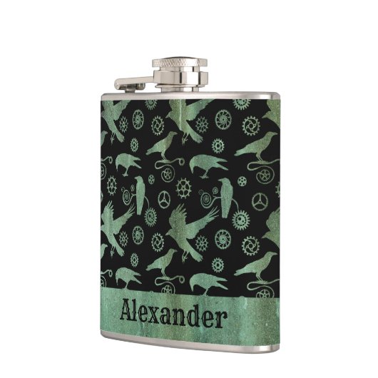 Small Steampunk Verdigris Gears en Crows Custom Heupfles (Links)