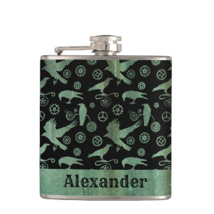 Small Steampunk Verdigris Gears en Crows Custom Heupfles