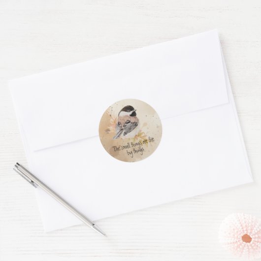 Small things Inspirational Quote Chickadee Bird Ronde Sticker (Envelop)