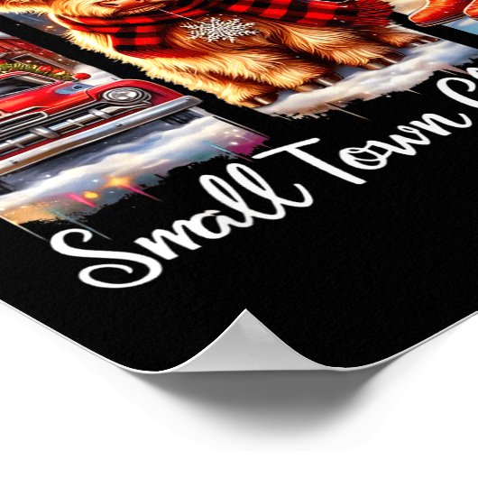 Small Town Christmas Highland Cow Western Art  Poster (Hoek)