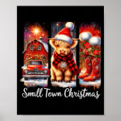 Small Town Christmas Highland Cow Western Art  Poster (Voorkant)