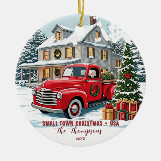 Small Town Christmas Verenigde Staten Familie Keramisch Ornament (Voorkant)
