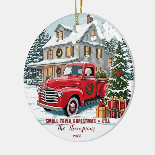 Small Town Christmas Verenigde Staten Familie Keramisch Ornament (Links)