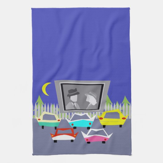 Small Town Drive-In Movie Kitchen Towel Theedoek (Verticaal)