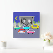 Small Town Drive-In Movie Wall-klok Vierkante Klok (Huis)