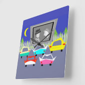 Small Town Drive-In Movie Wall-klok Vierkante Klok (Hoek)