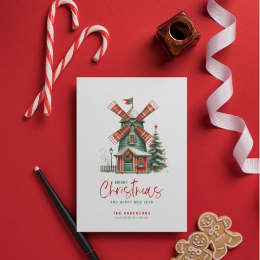 Small-Town Kerstmis Theme Design Kaart