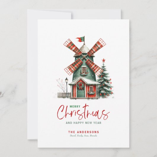 Small-Town Kerstmis Theme Design Kaart (Voorkant)