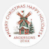 Small-Town Kerstmis Theme Design Ronde Sticker (Voorkant)