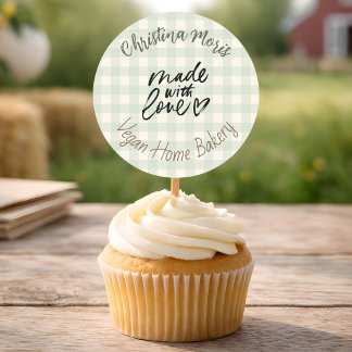 Small Vegan Home Bakery Made with Love Pattern Ronde Sticker