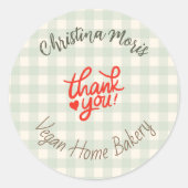 Small Vegan Home Bakery Thank You Pattern Ronde Sticker (Voorkant)