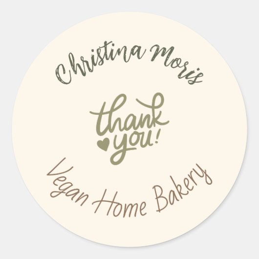 Small Vegan Home Bakery Thank You Ronde Sticker (Voorkant)