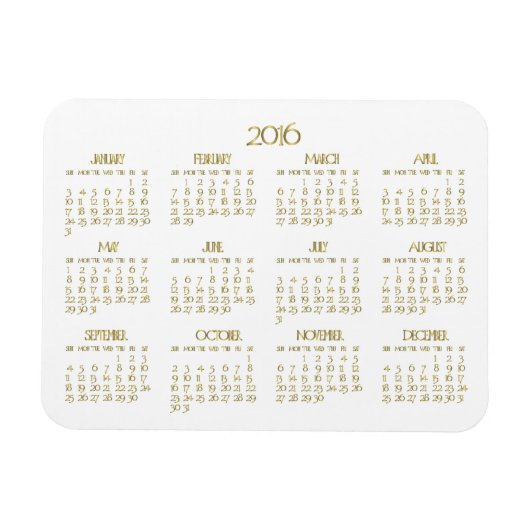 Small White and Gold Yarly Calendar 2016 Magnets Magneet (Horizontaal)