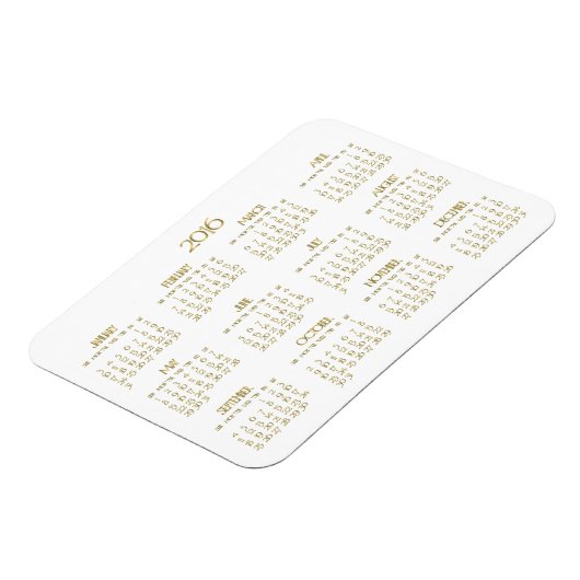 Small White and Gold Yarly Calendar 2016 Magnets Magneet (Linkerzijde)