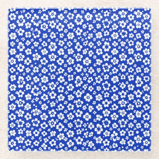 small White Floral Pattern  Glazen Onderzetter (Voorkant)