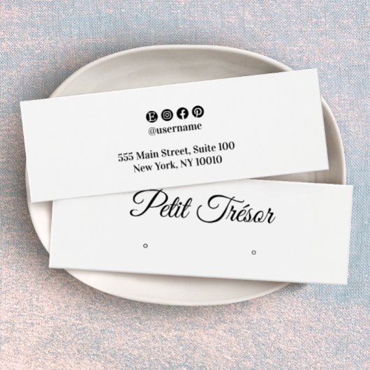 Small White Script  Stud Earring Display Mini Visitekaartjes