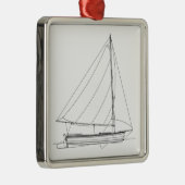 Small Wooden Sailboat - Caribische Sloop Metalen Ornament (Rechts)